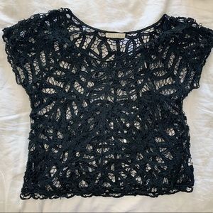 Hinge Black Crochet Tee Size Medium